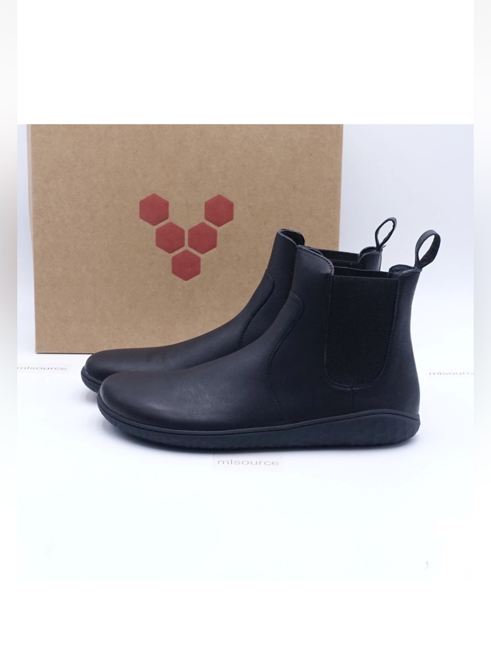 VIVOBAREFOOT Sz 7.5 Geo Black Leather Chelsea Boots Exc Cond Orig $250